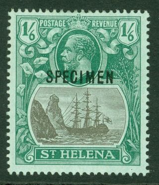 Sg 93 St Helena 1922 - 37.  1/6d Grey & Green/blue Green.  Overprinted Specimen.