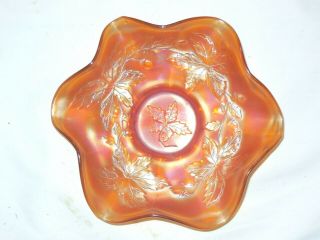 Vintage Marigold Leaf & Acorn Carnival Glass Bowl