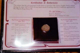13th Century [1247 - 1272] Hand Crafted English Penny Silver Coin In Folio 3