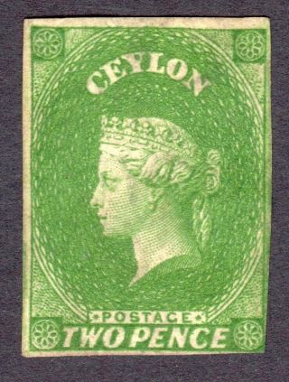 Ceylon 1857 - 59 2d Yellowish Green Wmk Star Imperf Un. ,  Sg 3a Cat £500