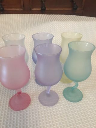 Libbey Or Anchor Hocking Pastel,  Set Of 6,  Frosted Wine Glasses W/stem