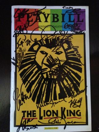 Rare Signed: The Lion King Broadway Playbill - Signed Full Cast - 2014 Pride