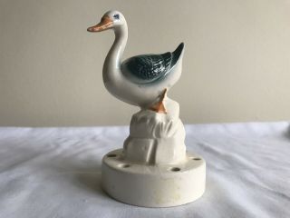 Vintage Flower Frog Ceramic Duck Sitting On Stump