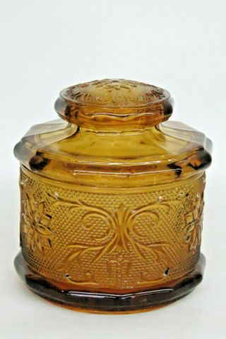 Tiara Indiana Glass Sandwich Amber Cookie Candy Jar Canister With Lid 926b