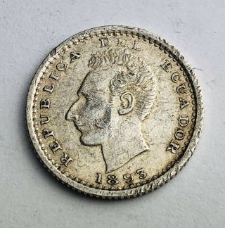 1893 One Décimo Antonio José De Sucre Ecuador Lima Silver.  900 Coin Km 50 A251
