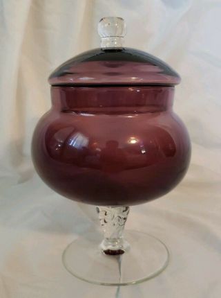 Mid Century Modern Empoli Italian Art Glass Apothecary Jar Amethyst Glass