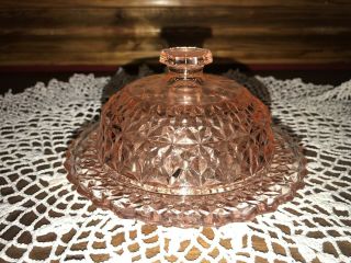 Pink Depression Cut Glass Candy Butter Cheese Dish With Lid