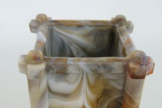 Caramel Slag Glass Arts Crafts Footed Toothpick Matchbox Holder Vase 1624B 3