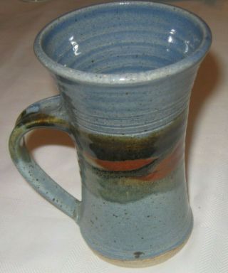 Nantucket Studio Handmade Mug Pottery Tall Coffee Cafe Ombre Blue Brown Glaze