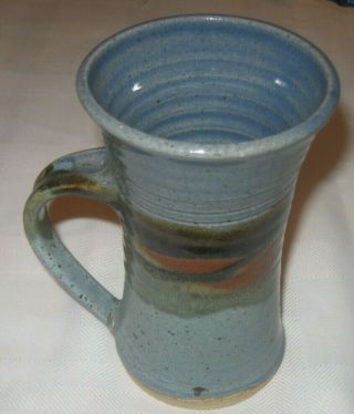 Nantucket Studio Handmade Mug Pottery Tall Coffee Cafe Ombre Blue Brown Glaze 2