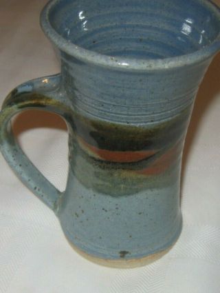 Nantucket Studio Handmade Mug Pottery Tall Coffee Cafe Ombre Blue Brown Glaze 3