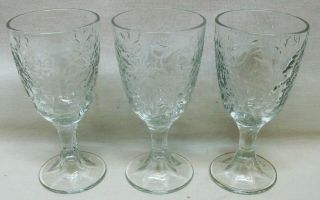 3 Vintage Princess House Glass " Fantasia " Wine Goblets,  6 - 1/2 " Glasses