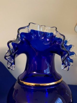 Cobalt Blue Mary Gregory Vintage Ruffled Vase 3