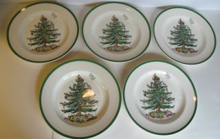 Vintage Set Of 5 Spode Christmas Tree Pattern Dinner Plates 10.  5 " England