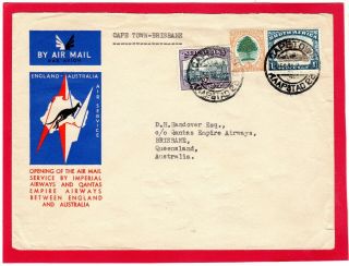 South Africa Air Mail1934 Imperial Airways First Flight Cover C Town To Brisbane