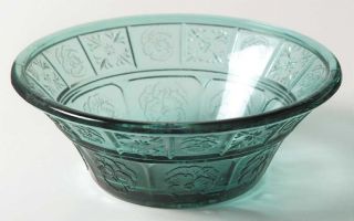 Jeannette Glass Doric And Pansy Teal Green Fruit Dessert Bowl 286054
