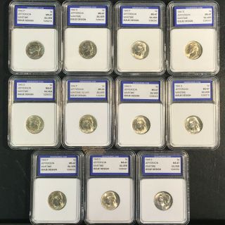 1942 - 1945 Silver Wartime Jefferson Nickel Complete Set Of 11 Gem Bu Uncirculated