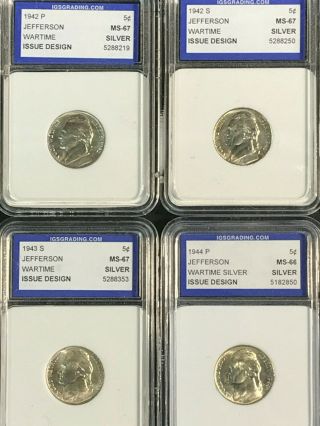 1942 - 1945 Silver Wartime Jefferson Nickel Complete Set of 11 Gem BU Uncirculated 2