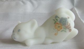 Vintage Fenton White Satin Glass Cat Hand Painted Signed