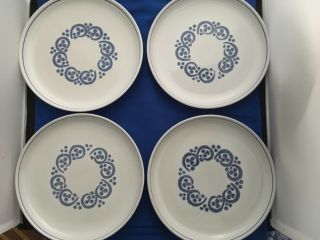 4 Denby / Langley English Stoneware Blue Dinner Plate Rams Head Handmade 10” Dia
