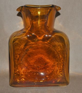 Vintage Blenko Glass Water Bottle Pitcher Carafe Double Spout Amber Honey Wheat