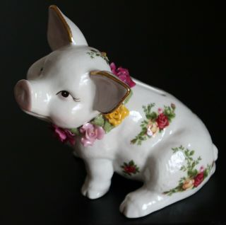 Vtg Royal Albert Old Country Roses Bone China Porcelain Pig Piggy Bank Figurine