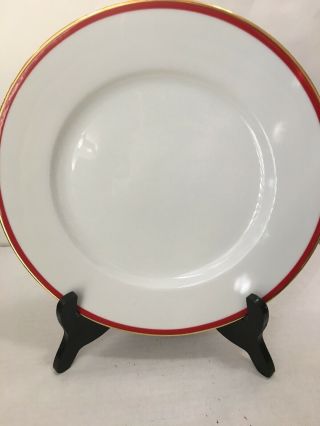 Crate And Barrel White With Red And Gold Rim 10 1/2 Inch Dinner Plate Set Of 6