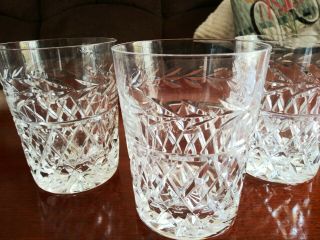 Crystal Cut Double Old Fashioned Whiskey Scotch Glasses Set Of 3 Diamond & Vines 2