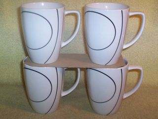 4 Corelle " Simple Lines " Pattern 12 Oz Corelle Coordinates Porcelain Coffee Mugs