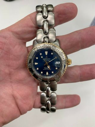 Rare 18k & Ss Bertolucci 300 M Diver Automatic Chronometer Blue Face Watch