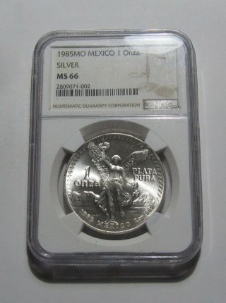 1985 (silver) Mexico 1 Onza - Ngc Ms66 (gem Bu) - 96su - 2