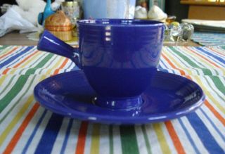 Vintage Fiesta Cobalt Blue Demitasse Flat Bottom Cup & Saucer