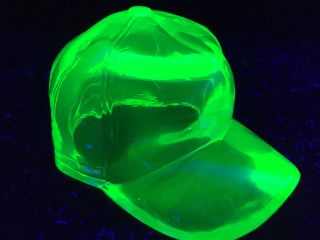 Green Vaseline glass hat / baseball sports cap uranium yellow art little league 3