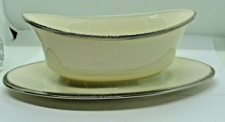 Lenox Solitaire Ivory Platinum Gravy Boat With Applied Platter