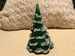 Fenton 3 1/8 " Emerald Christmas Tree With Snow And Gold Partridge Bird Logo