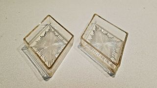 Vintage Set Of 2 Diamond Glass Relish Candy Dishes Starburst Gold Apply Trim