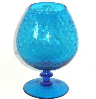 Blue Rose Bowl Footed Stem Vase Globe Optic Dots Art Glass Vintage