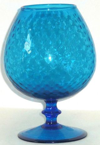 Blue Rose Bowl Footed Stem Vase Globe Optic Dots Art Glass Vintage 2