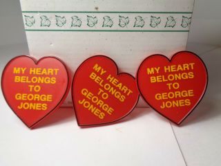 George Jones Pinback Button Heart Shaped Plastic Pin Vintage 1984 3 For $10.