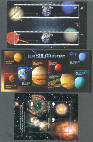 Space - The Planets - Solar System Set Of 3 Min Sheets Mnh - Ireland - Gb - Australia