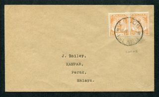 1960?? Malaya Perak 2 X 2c Stamps On Cover With Cocos Islands Cds Pmk