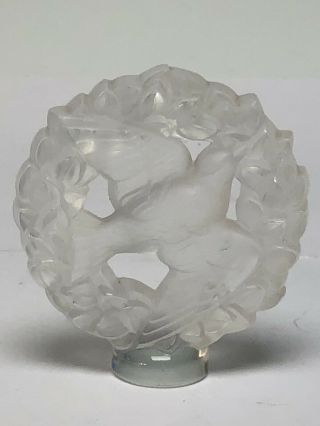 Lalique France Frosted Crystal Glass Dove Bird In Wreath Seal Paperweight Signed