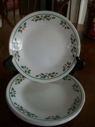 Corelle Winter Holly Bread & Butter Plates,  Set Of 4,  Green Bands/white Veins