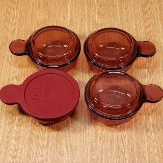 Corning Vision Cranberry Grab - It Microwave 16 Oz Bowls W/ Lids (4) V - 150 - B Euc