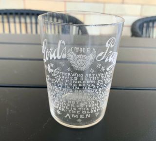 Antique Etched Glass Tumbler The Lords Prayer And Winged Cherub Angel