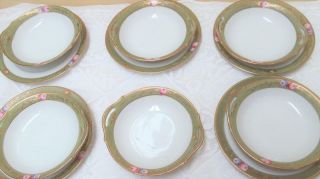 Nippon Gold Moriage Dessert Set (6) Berry Bowls (5) Dessert Plates Pink Roses