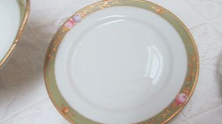 Nippon Gold Moriage Dessert Set (6) Berry Bowls (5) Dessert Plates Pink Roses 3