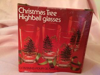 Vintage Set Of 4 Spode Christmas Tree Highball Glasses 6.  25 " W/box