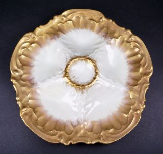 Limoges Lr&l And Coiffe Marked Oyster Plate Gold And Cream Porcelain - C