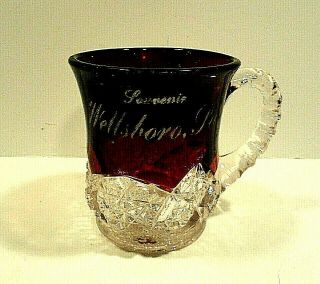 Vintage Eapg Ruby Stained Cup Wellsboro Pa.